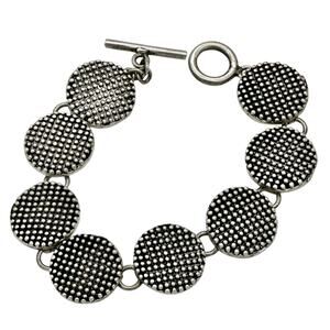 Sterling Silver 925 Mexico CII Textured Dome Disk and Toggle Closer Bracelet 44g